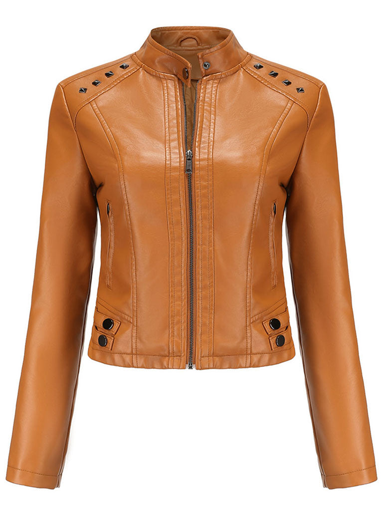Cool Girl Coat Long Sleeve PU Leather Motorcycle Jacket