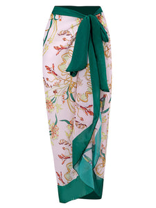 Floral Print Retro Style V Neck One Piece With Bathing Suit Wrap Skirt