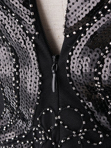 1920S Short Sleeve Fringed Sequin Gatsby Flapper Dress