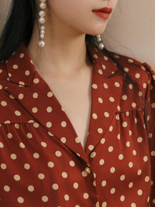 1950S Vintage Red Polka Dots Shirt And Black Skirt Set