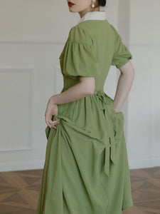 Green Chelsea  Floral Embroidered Collar Audrey Hepburn 1950S Dress