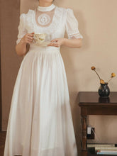 Load image into Gallery viewer, White Lace Ruffles Puff Sleeve Edwardian Revival Wedding Dress