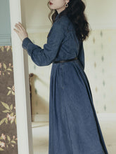 Load image into Gallery viewer, Denim Lapel Long Sleeve 1950S Swing Vintage Dress