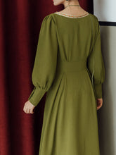 Load image into Gallery viewer, Green Embroidered Square Collar Puff Long Sleeve 1950S Dress