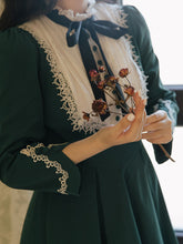 Load image into Gallery viewer, Dark Green Long Sleeve Ruffles Evdwardian Revival Dress