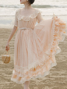 Pink Orange Ruffles Lace Vintage 1950S Swing Victoria's Fairy Dress