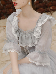 Grey Ruffles Puff Sleeve Lace Vintage 1950S Swing Victoria's Fairy Dress