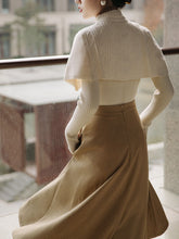 Load image into Gallery viewer, 3PS White Knitted Sweater And Cape With Brown Swing Skirt Set