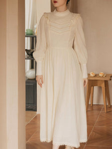 【Pre-Sale】Apricot Lace Ruffles Edwardian Revival Dress