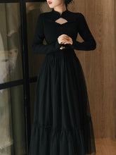 Load image into Gallery viewer, Sweet Hollow Carved Sweater Top Stitching Tulle Little Black Dress With Belt
