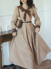 Load image into Gallery viewer, BowKnot Collar Long Sleeve Swing Dress 1950S Hepburn Style Outfits