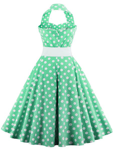 Polka Dots Off the Shoulder High Waist Halter 1950 Dress