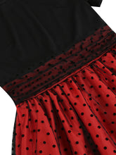 Load image into Gallery viewer, Black Crew Neck Polka Dots Embroidered Short Sleeve 50S Swing Dress