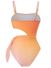 Load image into Gallery viewer, Orange Floral Print Flower Strap One Piece With Bathing Suit Wrap Skirt