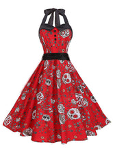 Load image into Gallery viewer, 1950S Halloween Skull Printed Halter Vintage Dress