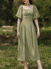 Load image into Gallery viewer, Green The Wonderful Wizard of Oz Flowers Vintage Swing Dress With Ribbon Scarf