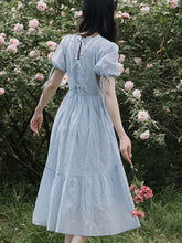 Load image into Gallery viewer, Baby Blue Puffed Sleeves Back Bow 1950S Dress