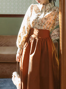 Orange Long Sleeve Blouse And Skirt Vintage Set 1950S Dress