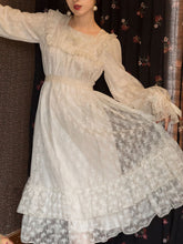 Load image into Gallery viewer, Champagne Ruffles Puff Sleeve Lace Vintage Victorian Dress