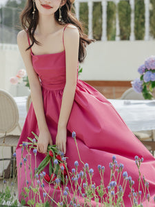 Fuchsia Spaghetti Strap Swing Vintage 1950S Dress