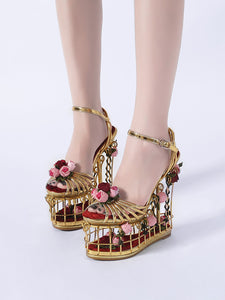 14CM Open Toe Luxury Rose Box Platform Spherical Heel Sandals Retro Shoes