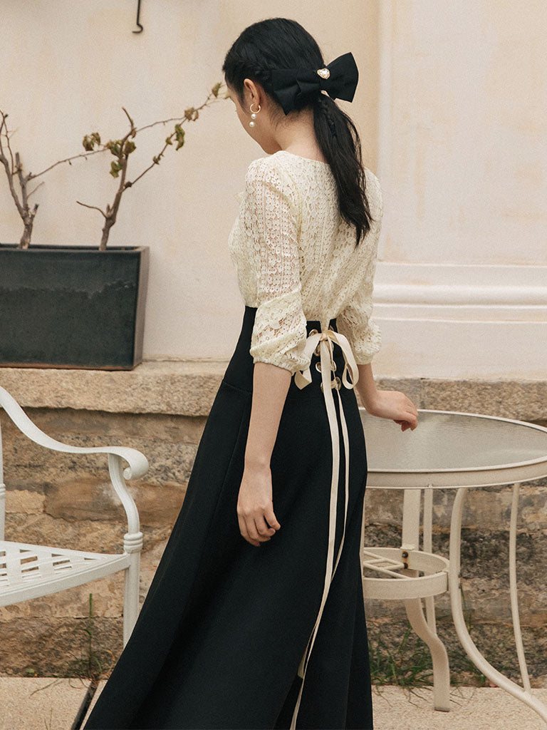 White lace top best sale black skirt dress