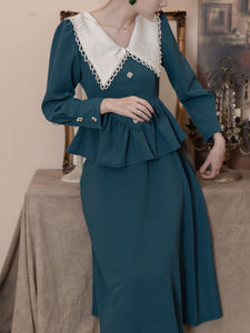 Lake Blue 1950S Long Sleeve Vintage Skirt Suits For Women