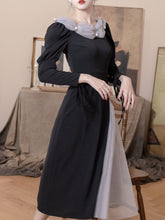 Load image into Gallery viewer, Black Empire Style Long Sleeve With Pearl Vintage Dress For Women