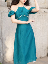 Load image into Gallery viewer, Peacock Green Pearl 1950S Vintage Summer Dress