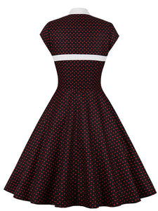 Red Polka Dots Fake Two Piece Shawl 1950S Swing Dress