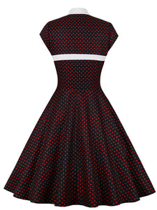 Polka Dots Fake Two Piece Shawl 1950S Swing Dress
