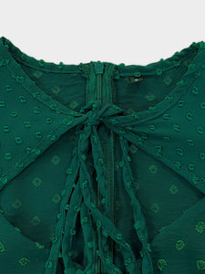 Dark Green Crew Neck Long Sleeve 1950S A Line Vintage Dress With Belt