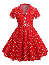 Load image into Gallery viewer, Kids Little Girls&#39; Dress Turn Down Collar Polka Dot Cotton 1950S Vintage Dress