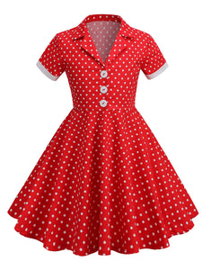 Kids Little Girls' Dress Turn Down Collar Polka Dot Cotton 1950S Vintage Dress