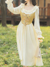 Load image into Gallery viewer, Yellow Square Neck Ruffle Corset Vintage Fairy Dress