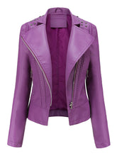 Load image into Gallery viewer, Rivet Long Sleeve PU Leather Motorcycle Jacket