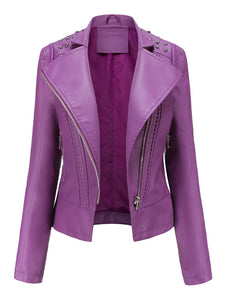 Rivet Long Sleeve PU Leather Motorcycle Jacket