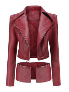 Cool Girl Coat Long Sleeve PU Leather Motorcycle Jacket With Detachable Hem