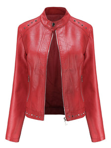 Rivet Long Sleeve PU Leather Motorcycle Jacket