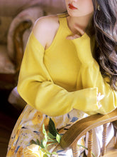 Load image into Gallery viewer, 3PS Yellow Vest And Shawl SunFlowers Print 1950S Vintage Dress Set