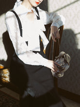 Load image into Gallery viewer, White Big Bowknot Flower Flocking Top With Black Strap Dress Set