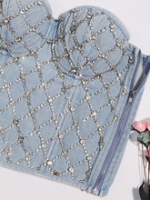 Load image into Gallery viewer, Denim Handmade Rhinestones Sexy Corset Camisole Top