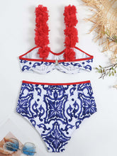 Load image into Gallery viewer, Floral Print Flower Strap Two Pieces With Bathing Suit Wrap Skirt