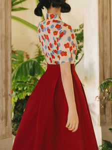 Flowers Print Shirt And Swing Skirt Dress Set