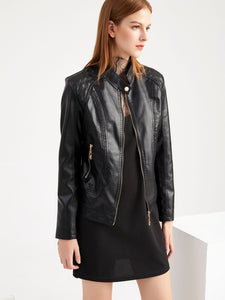 Soft Coat Long Sleeve PU Leather Motorcycle Jacket For Women