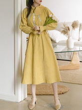 Load image into Gallery viewer, Yellow Scarf Collar Daisy Corduroy Vintage Dress