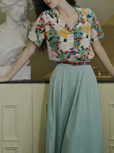 Load image into Gallery viewer, 2PS Blue Flowers Print Shirt And Swing Skirt Dress Set