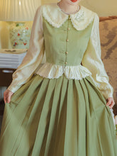 Load image into Gallery viewer, 2PS Light Green Peter Pan Collar Ruffles Blouse And Green Swing Skirt 1950S Dresss Set