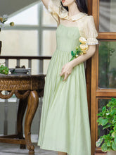 Load image into Gallery viewer, 2PS White Cape With Green Spaghetti Strap 1950S Dress Set