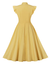 Load image into Gallery viewer, Yellow Ruffles Butterfly Sleeve 1950S Vintage Dress
